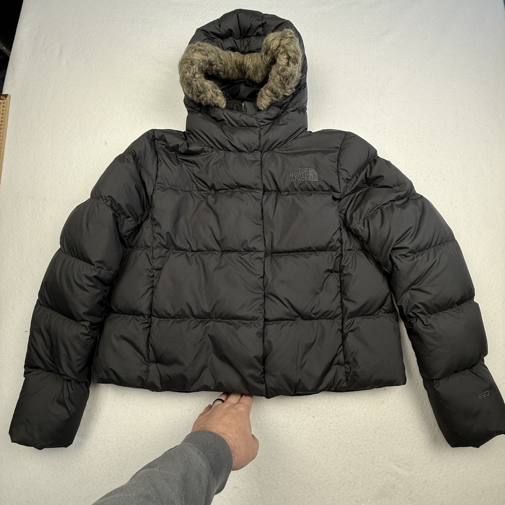 The North Face Jacket Womens Large Black 550 Down Hooded Fur Trim Puffer